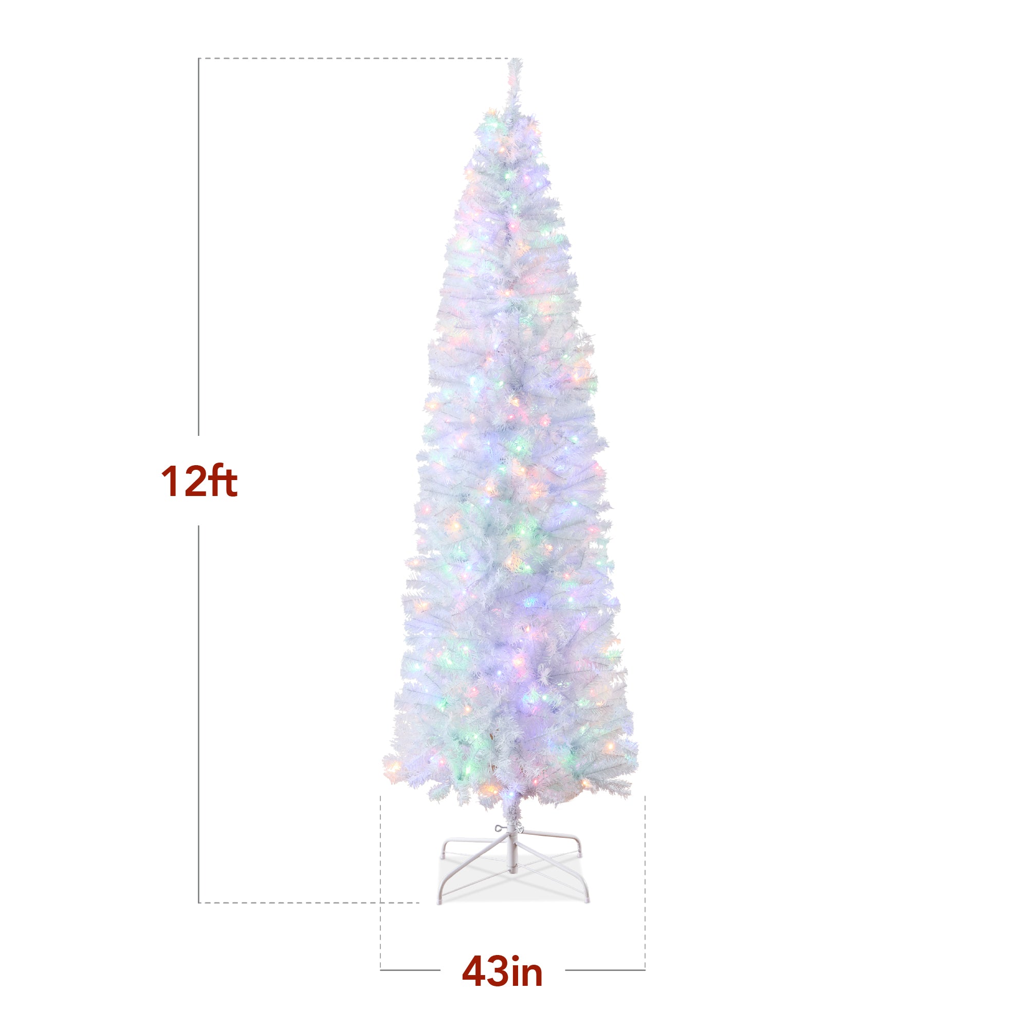 Pre-Lit White Pencil Christmas Tree with Metal Base 2-in-1 Multicolor Lights with eye-catching holiday style