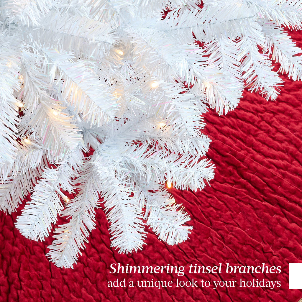 Prelit White Artificial Tinsel Christmas Tree with Foldable Stand for indoor and outdoor holiday displays
