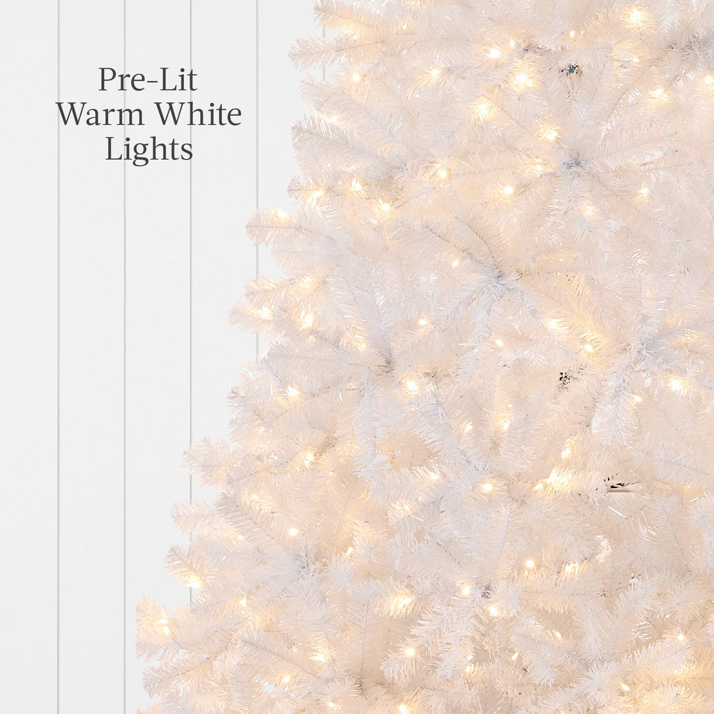 Prelit White Artificial Tinsel Christmas Tree with Foldable Stand for indoor and outdoor holiday displays