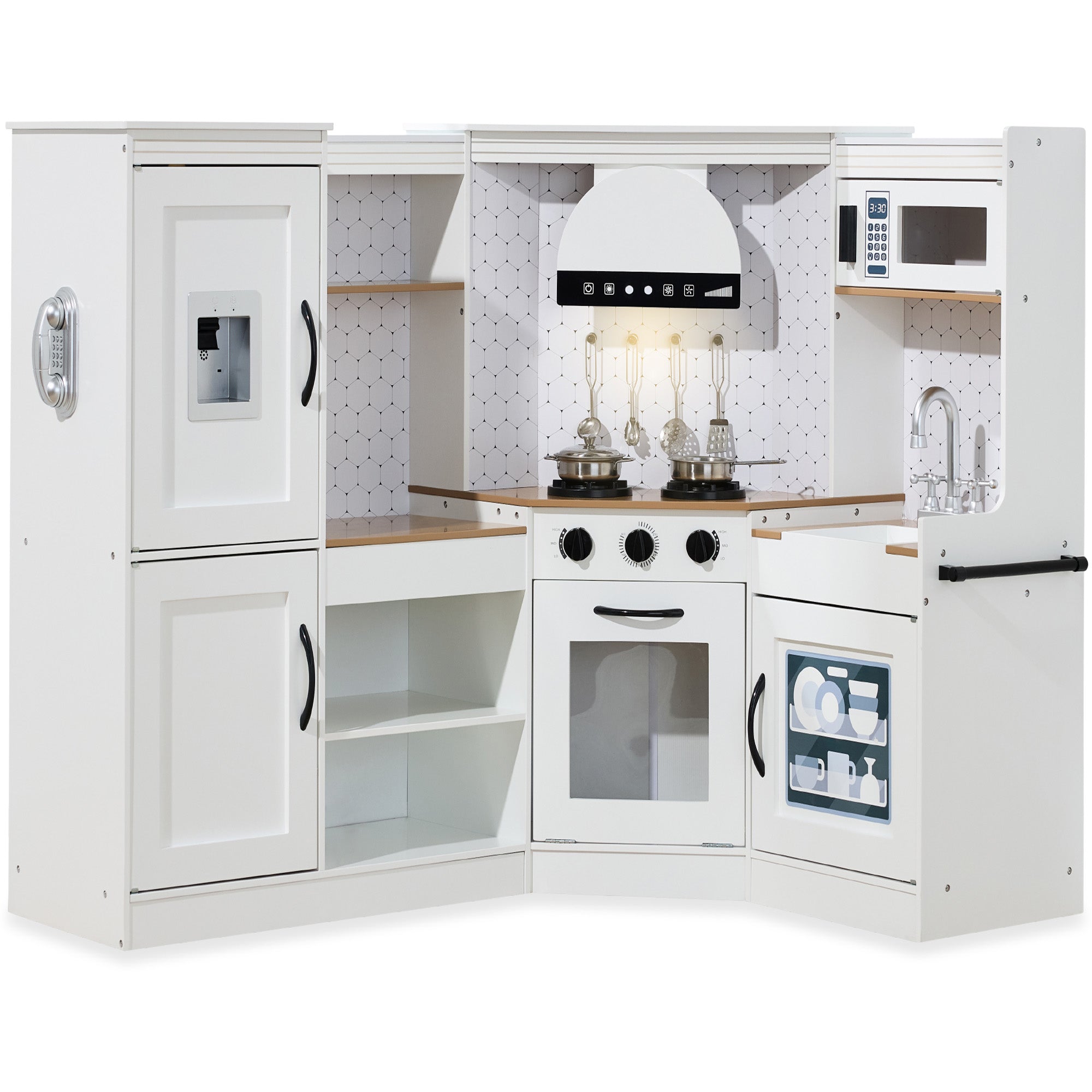 Pretend Play Corner Kitchen Wooden Toy Set for Kids with Lights Sounds designed for kids' playtime and gifts