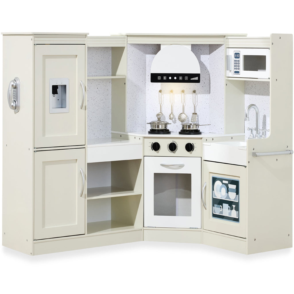 Pretend Play Corner Kitchen Wooden Toy Set for Kids with Lights Sounds designed for kids' playtime and gifts