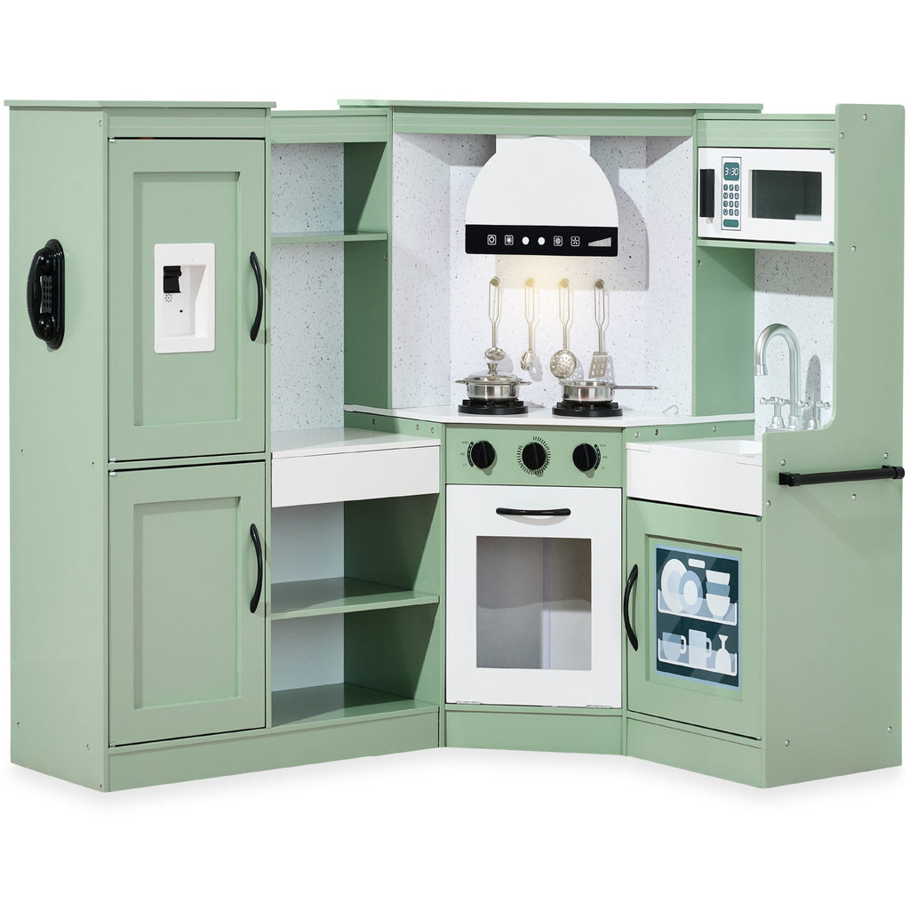 Pretend Play Corner Kitchen Wooden Toy Set for Kids with Lights Sounds designed for kids' playtime and gifts