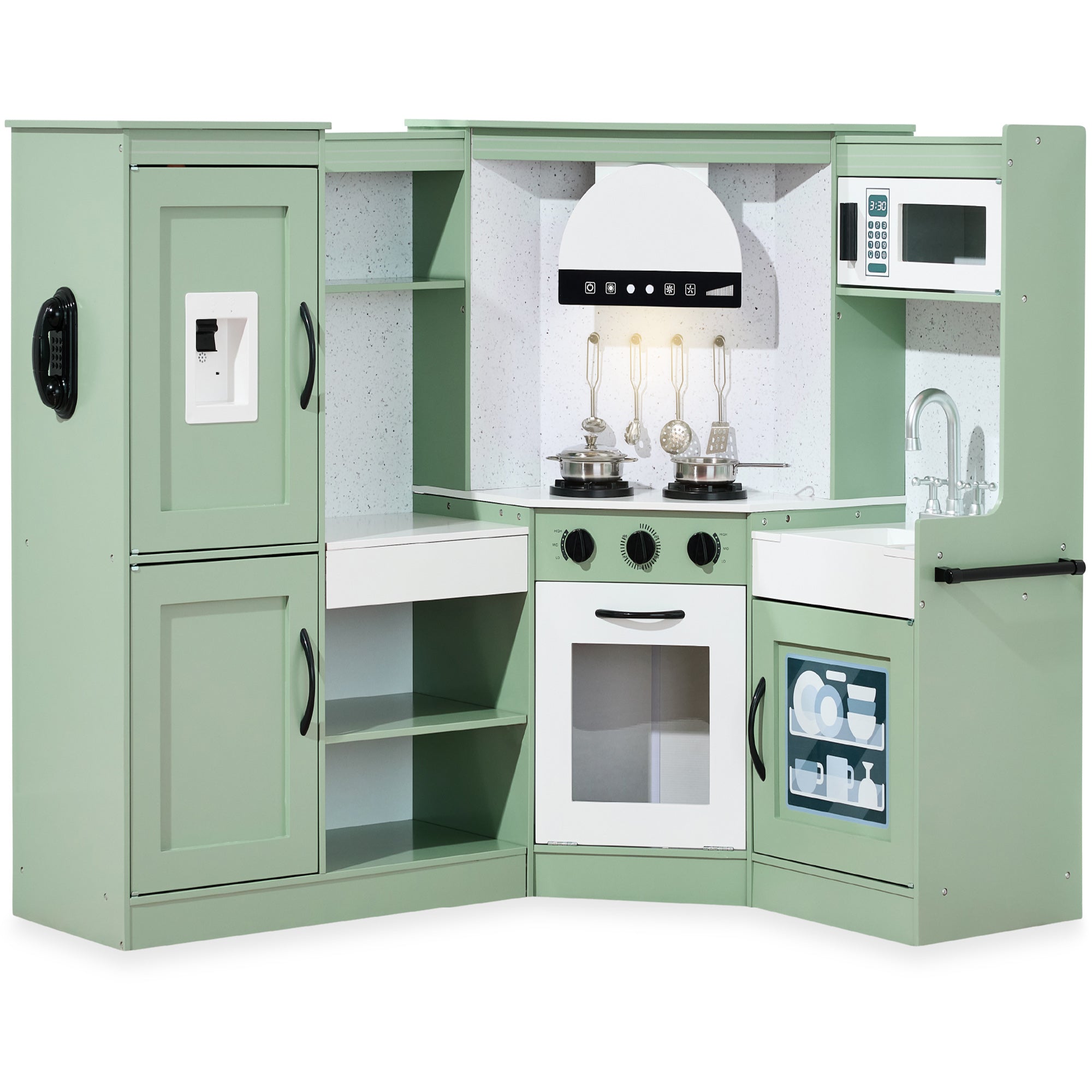 Pretend Play Corner Kitchen Wooden Toy Set for Kids with Lights Sounds designed for kids' playtime and gifts