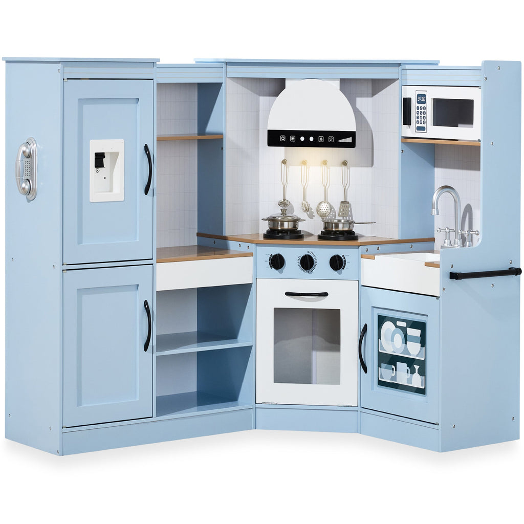Pretend Play Corner Kitchen Wooden Toy Set for Kids with Lights Sounds designed for kids' playtime and gifts