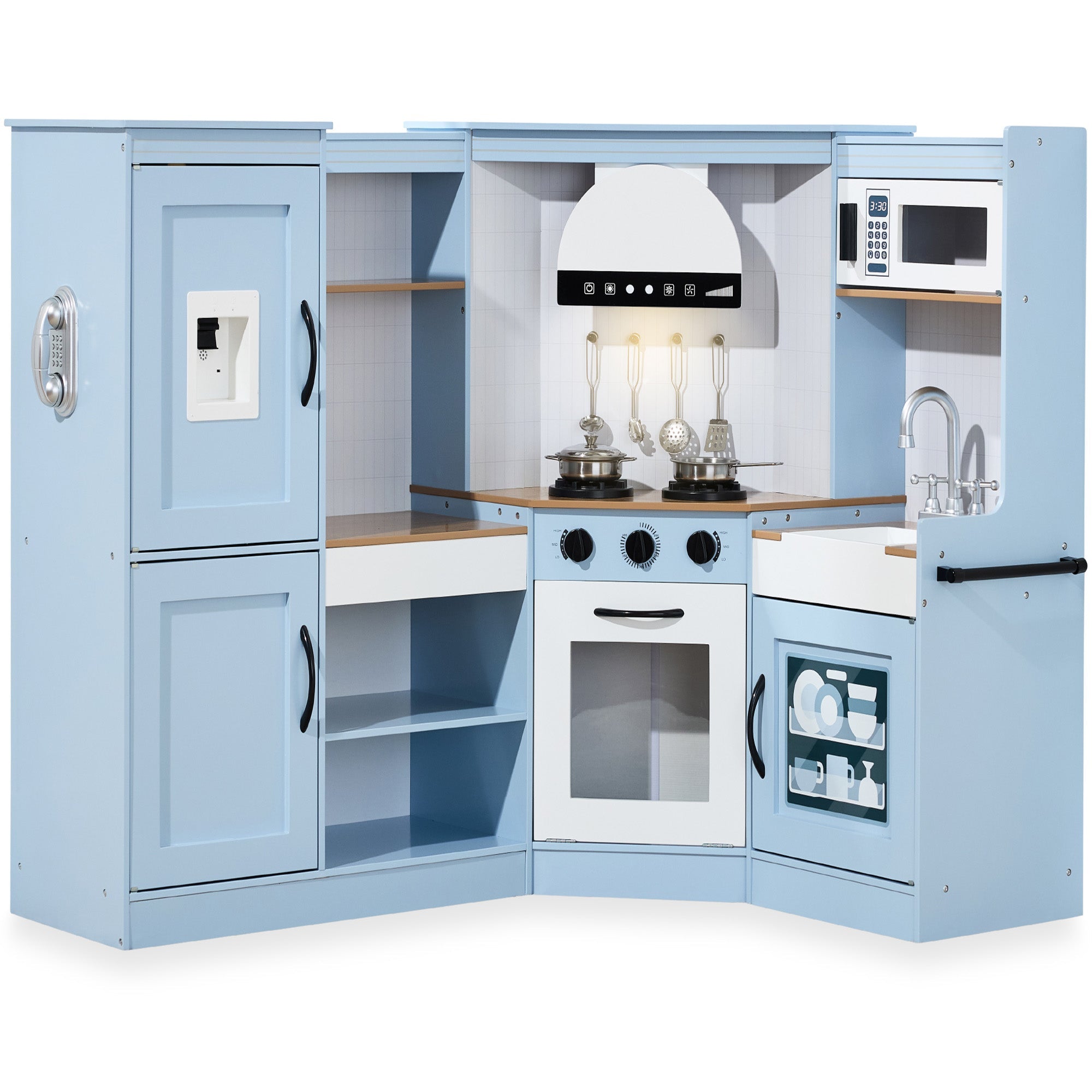 Pretend Play Corner Kitchen Wooden Toy Set for Kids with Lights Sounds designed for kids' playtime and gifts