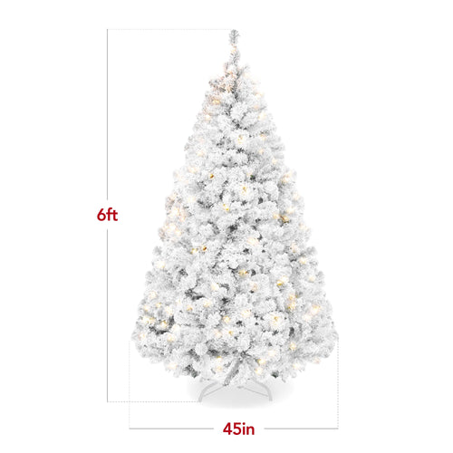 Pre-Lit White Snow Flocked Artificial Pine Christmas Tree with 2-in-1 Lights for festive seasonal decorating