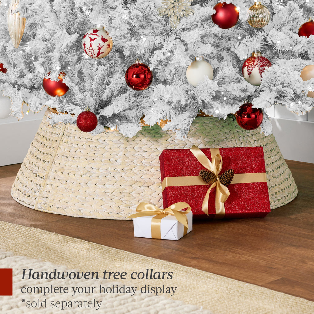 Pre-Lit White Snow Flocked Artificial Pine Christmas Tree with 2-in-1 Lights for festive seasonal decorating