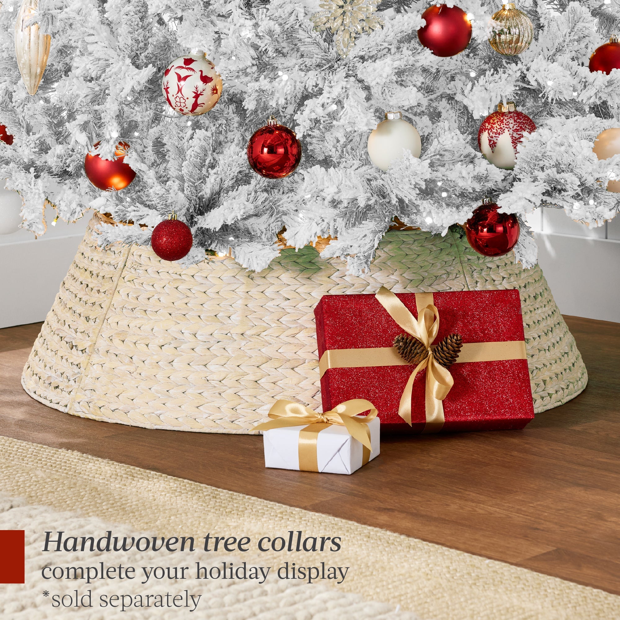 Pre-Lit White Snow Flocked Artificial Pine Christmas Tree with 2-in-1 Lights for festive seasonal decorating