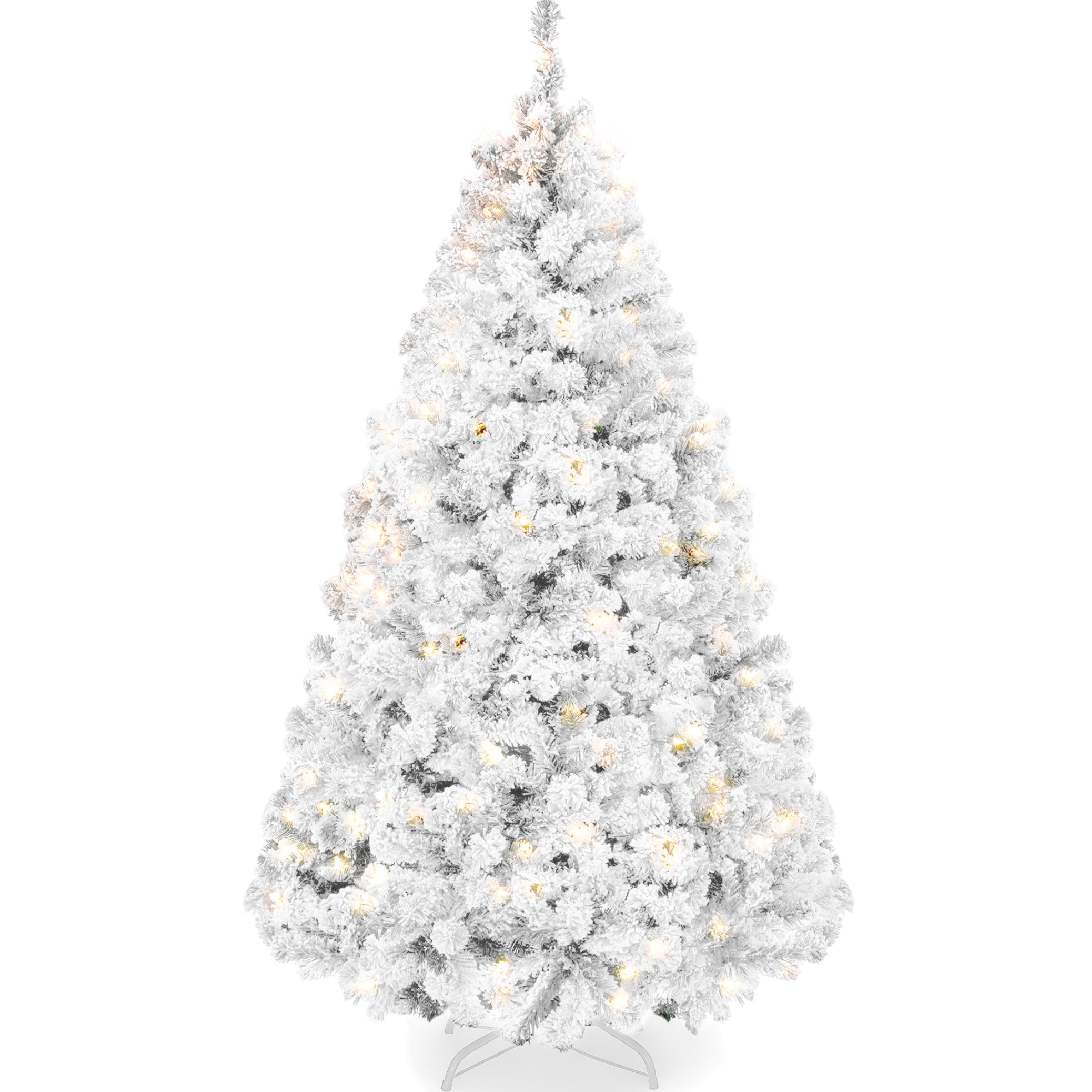 Pre-Lit White Snow Flocked Artificial Pine Christmas Tree with 2-in-1 Lights for festive seasonal decorating