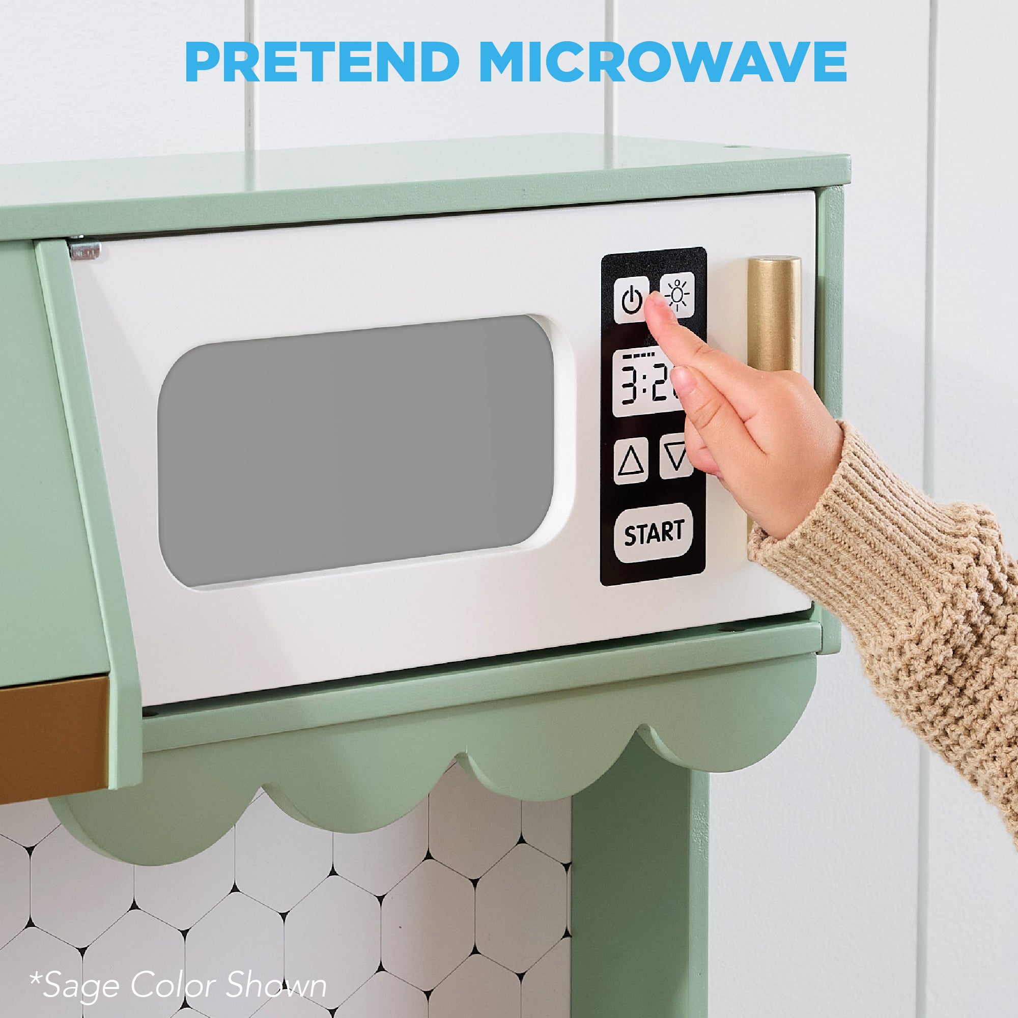 Pretend Play Cottage Kitchen Wooden Toy Set for Kids with 5 Accessories with fun features for everyday play