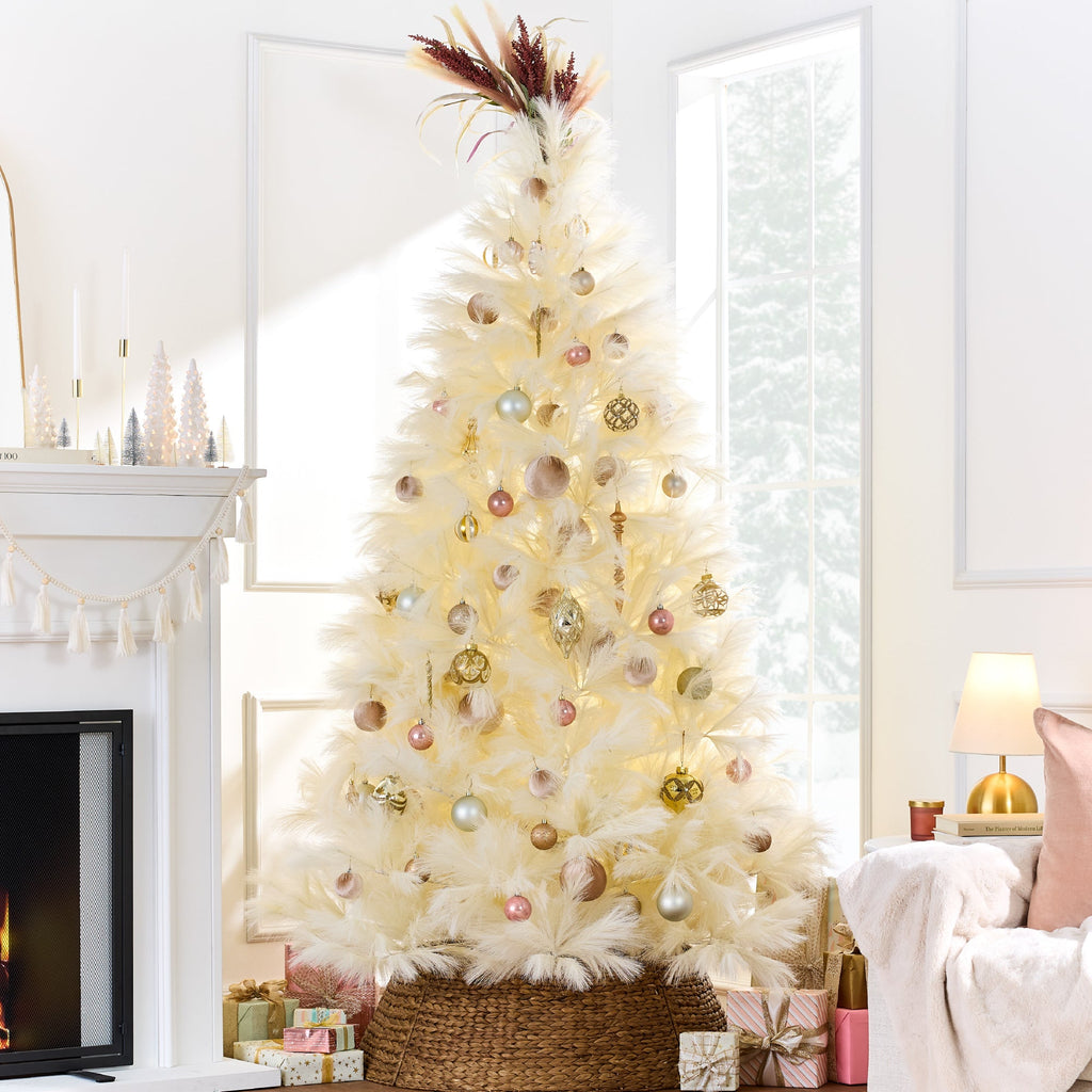 Premium Artificial Ivory Pampas Christmas Tree with Foldable Metal Base with eye-catching holiday style