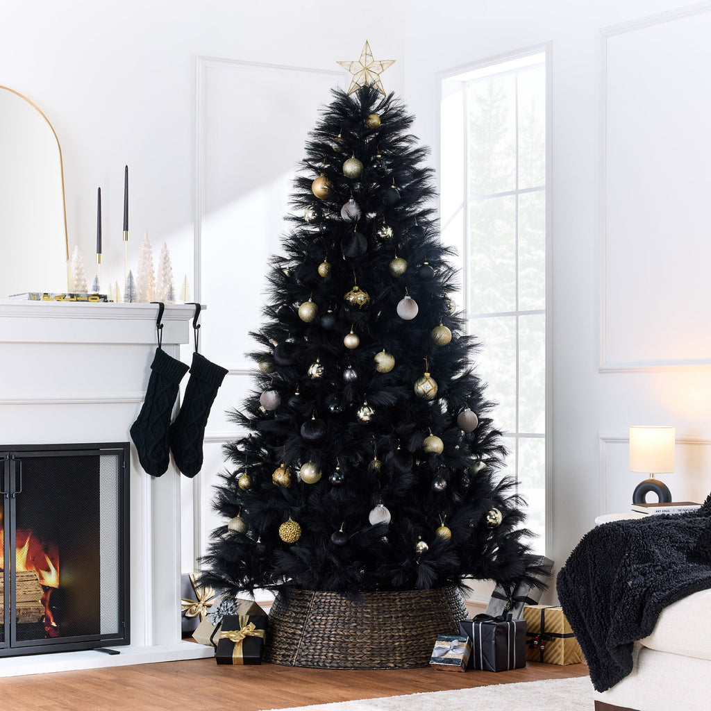 Premium Artificial Black Pampas Christmas Tree with Foldable Metal Base for festive seasonal decorating