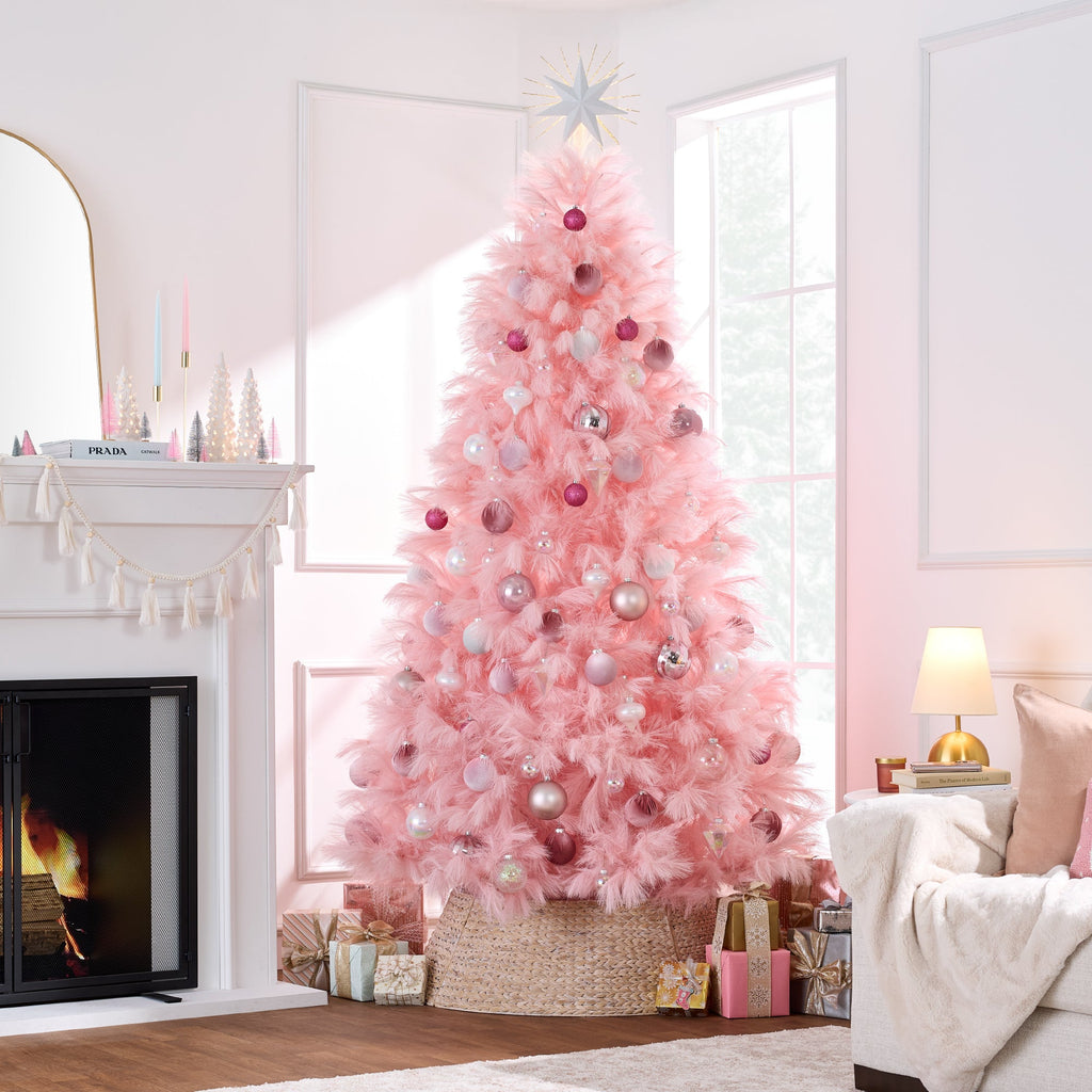 Premium Artificial Pink Pampas Christmas Tree with Foldable Metal Base for festive seasonal decorating