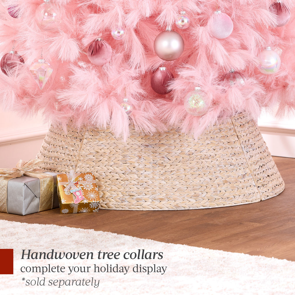 Premium Artificial Pink Pampas Christmas Tree with Foldable Metal Base for festive seasonal decorating