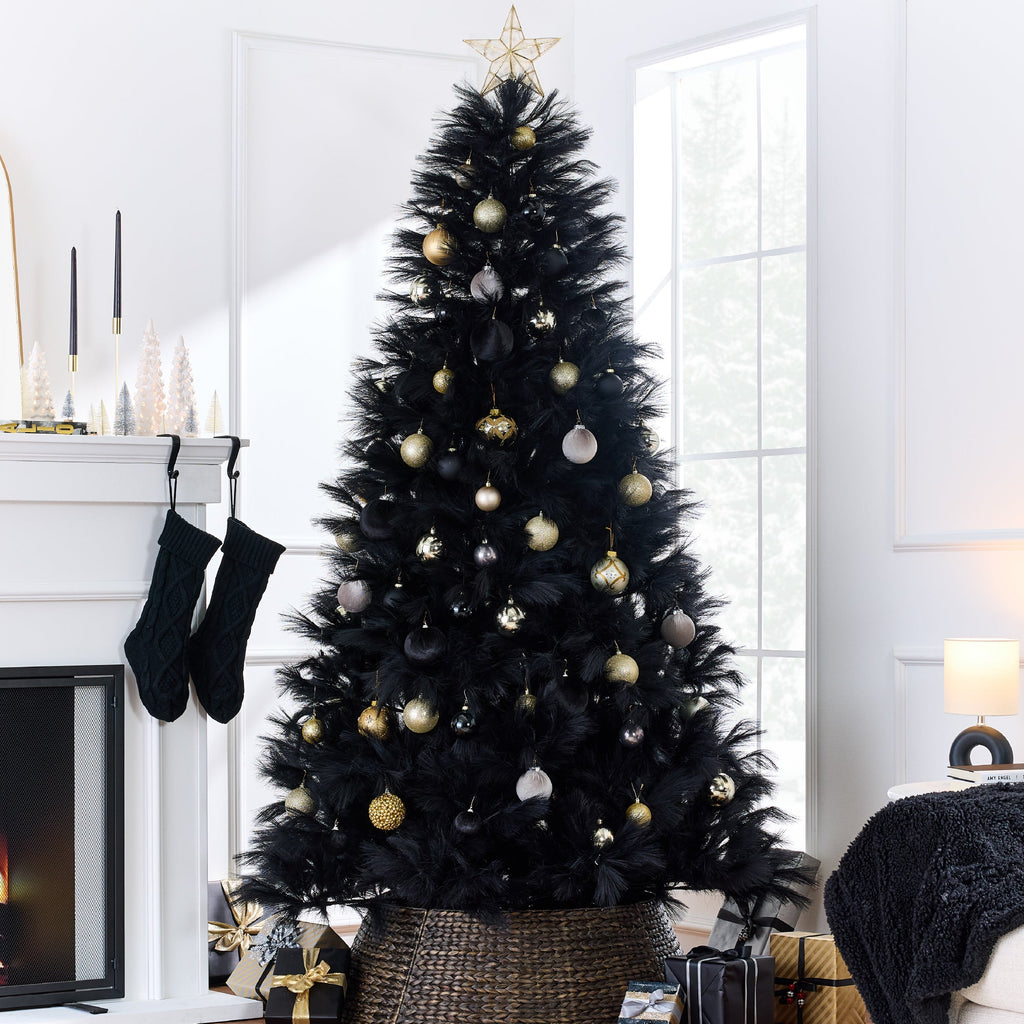 Premium Artificial Black Pampas Christmas Tree with Foldable Metal Base for festive seasonal decorating