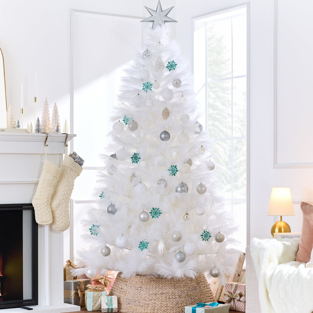 Premium Artificial White Pampas Christmas Tree with Foldable Metal Base for indoor and outdoor holiday displays