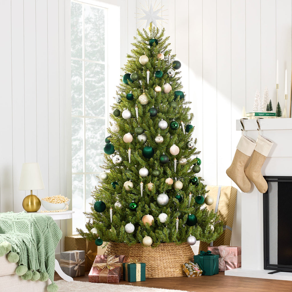 Premium Artificial Nordic Fir Hinged Christmas Tree with Foldable Metal Base for indoor and outdoor holiday displays