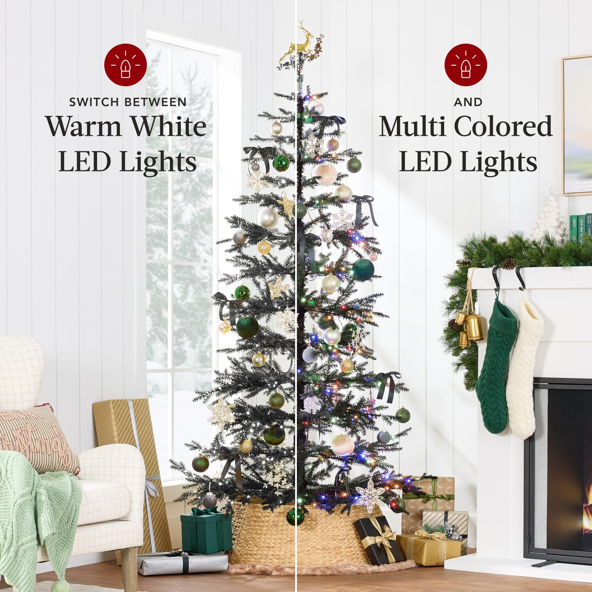 Pre-Lit Sparse Christmas Tree with 2-in-1 LED Lights Cordless Connection for indoor and outdoor holiday displays