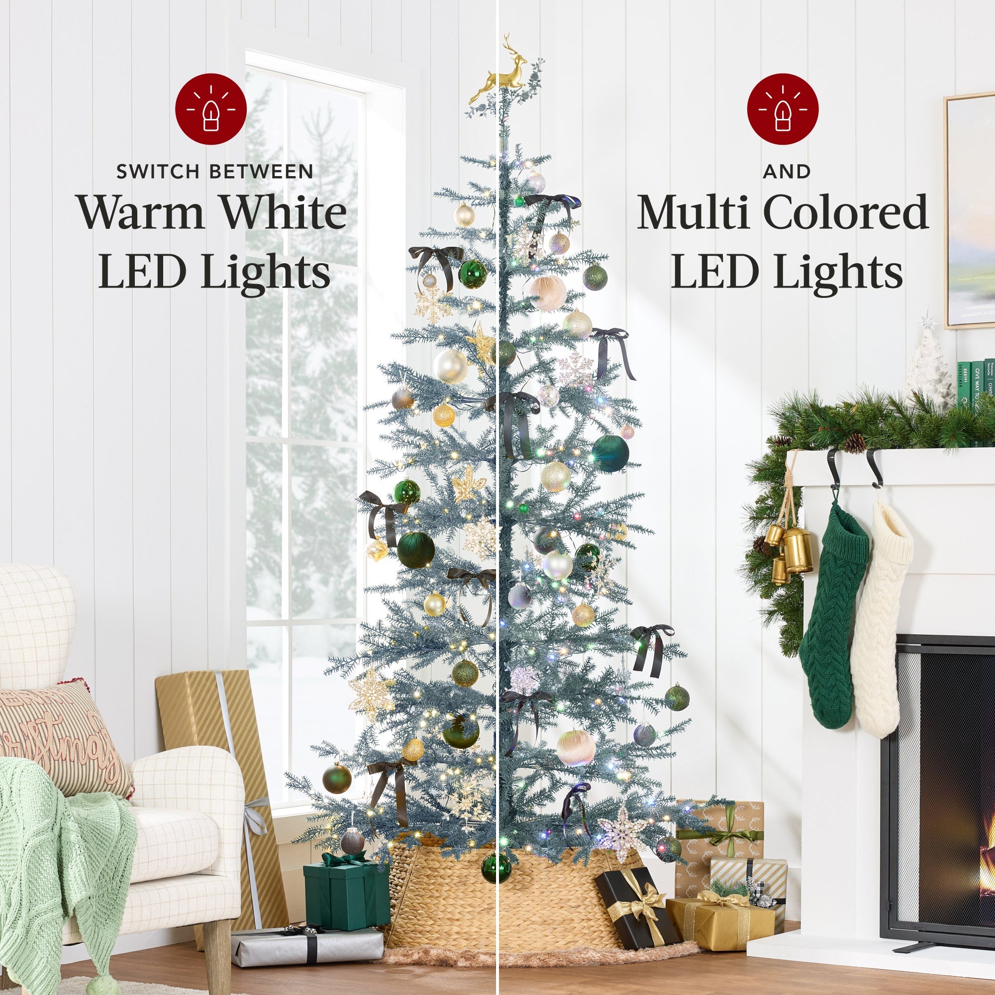 Pre-Lit Sparse Christmas Tree with 2-in-1 LED Lights Cordless Connection for festive seasonal decorating