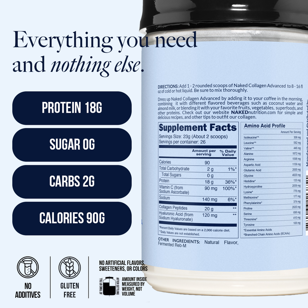 Vanilla Collagen Peptides with Hyaluronic Acid - Vanilla Advanced Collagen Peptides - Unflavored Collagen For Smooth Mixing