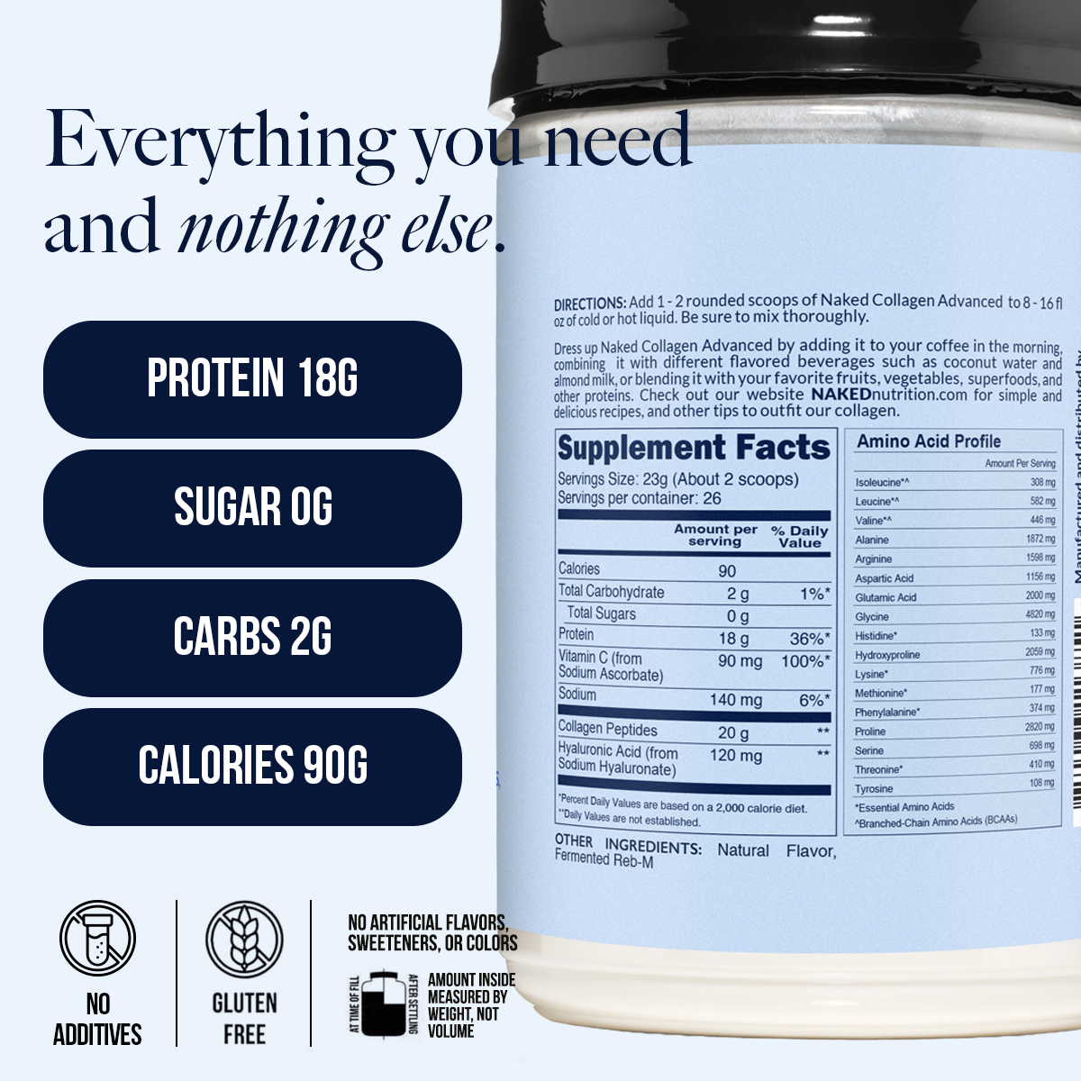 Vanilla Collagen Peptides with Hyaluronic Acid - Vanilla Advanced Collagen Peptides - Unflavored Collagen For Smooth Mixing