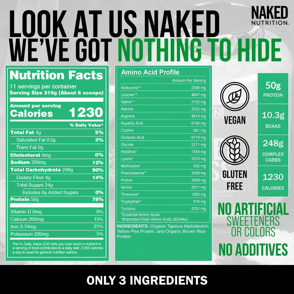 Vegan Mass Gainer Supplement - Unflavored (Vegan) - Serious Muscle Building Nutrition